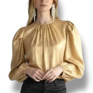 Ulla Johnson Size 0 Gold Silk Lurex Puff Sleeve Blouse Top